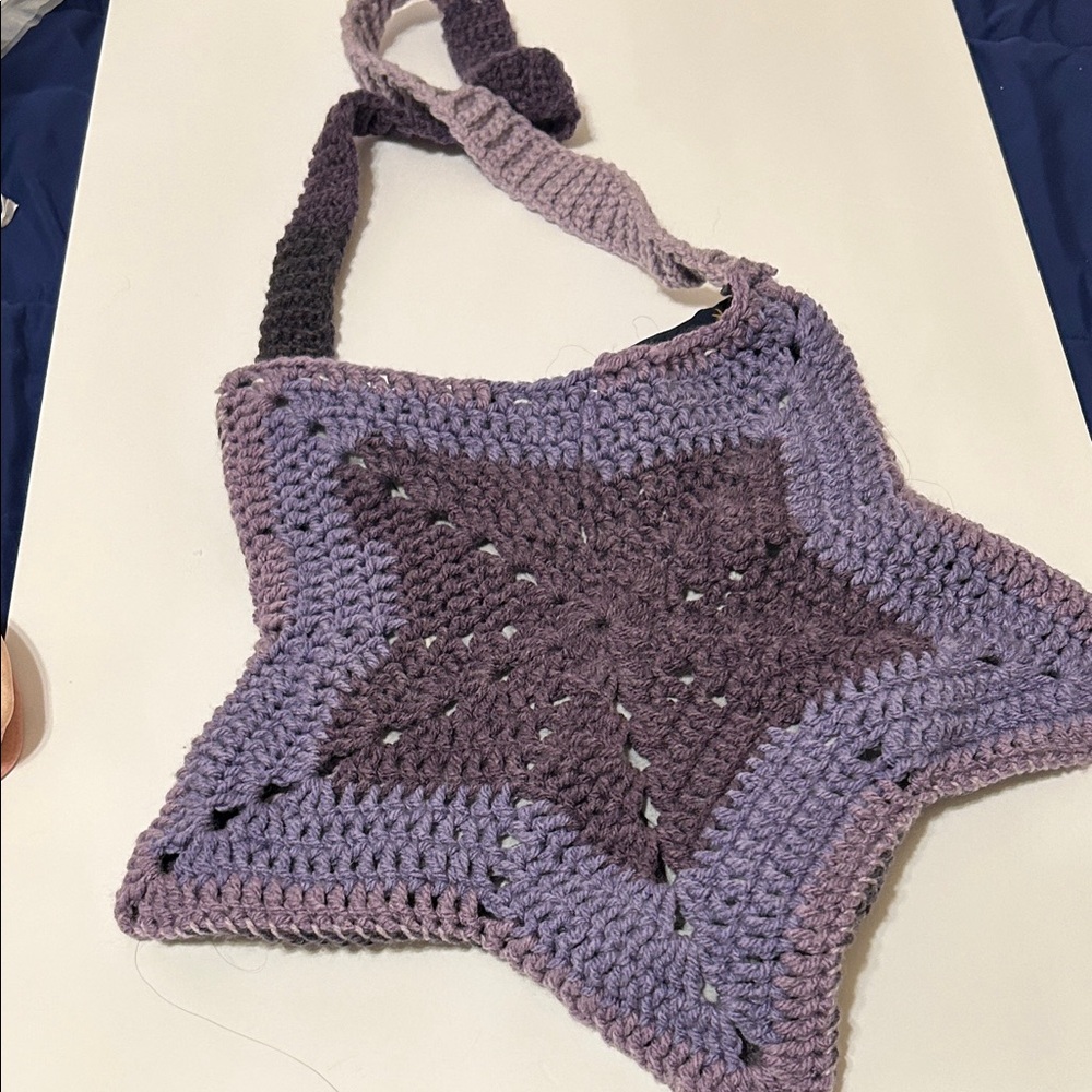 Purple Star-Shaped Crochet Crossbody Bag